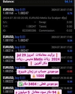 برآیند معاملات امروز 29 jul 2024 ربات Metis متیس ربات دلار آفرین موجودی حس